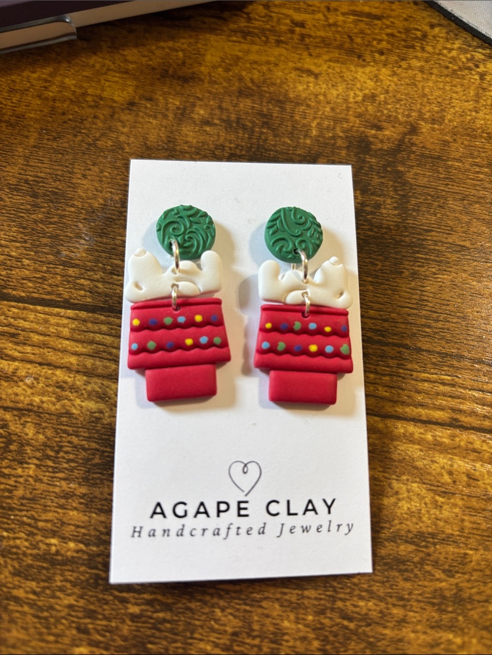 Agape Clay post back Christmas Snoopy Earrings